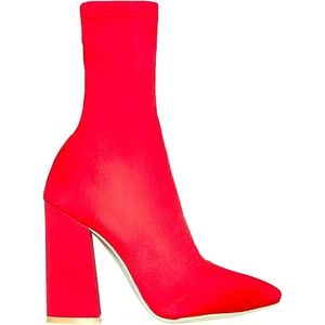 Red Chunky Heel Booties.